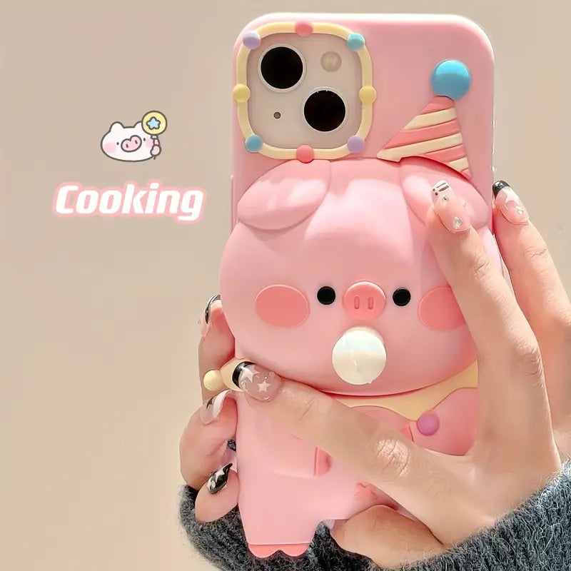 3D Pig Blowing Bubble Gum Squishy Toy Piglet Pink Cartoon Play Case